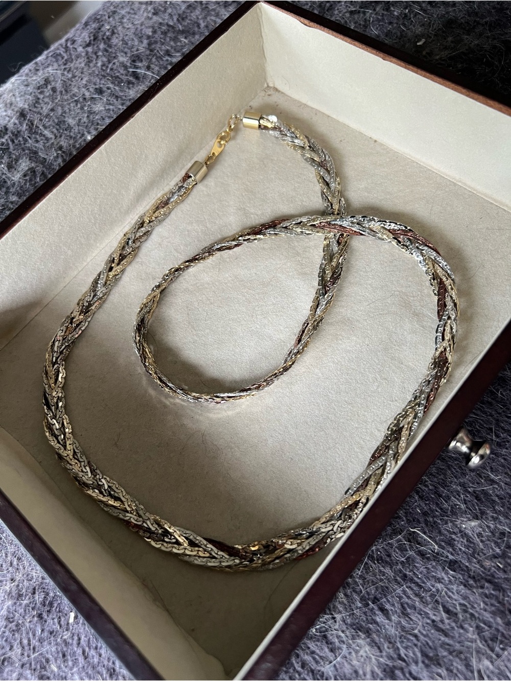 Tri-Tone Braided Women's Necklace - Gold, Silver, and Rose